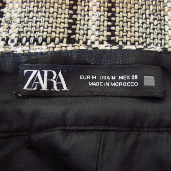Zara Brown Black Plaid Mini Skirt Frayed Fringe Pockets Size Medium - Picture 4 of 14